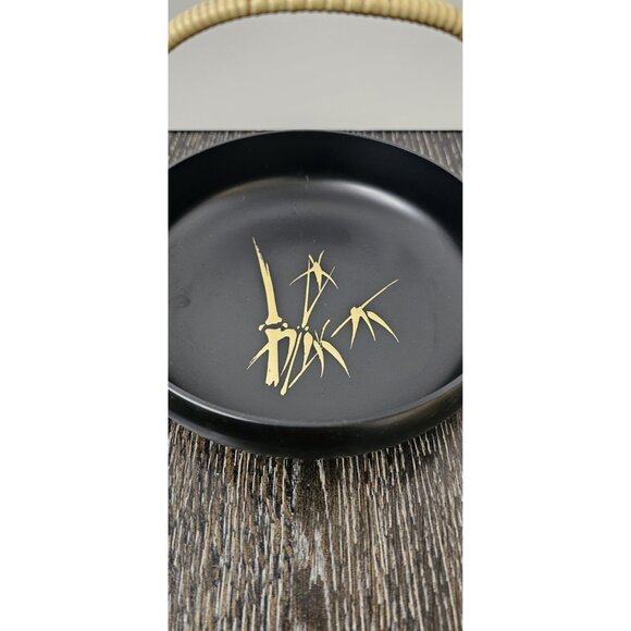 OMC Otagiri Lacquerware Black Gold Bamboo Round 7.5" Japan - Picture 2 of 6